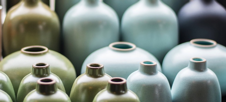 Large ceramic bottles in various colors