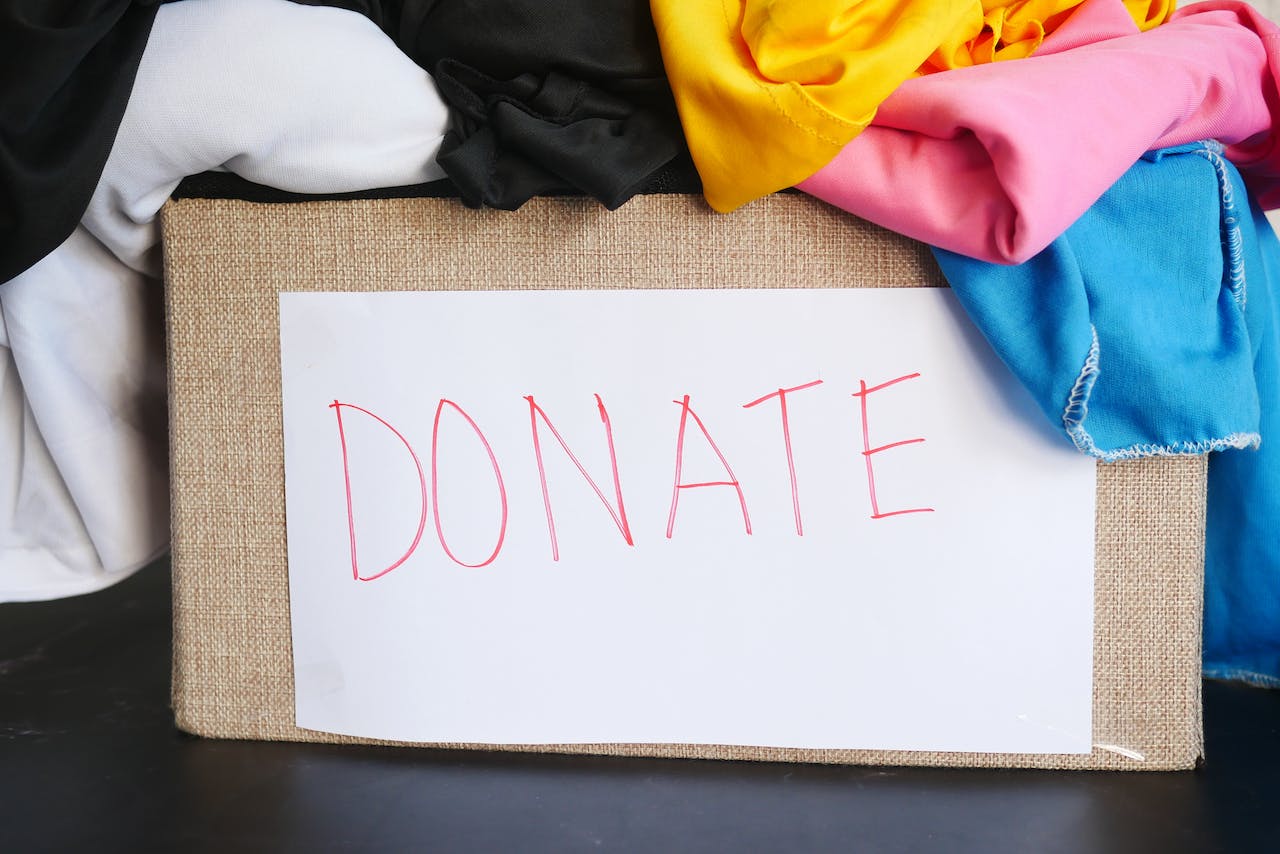Box with clothes for donation.