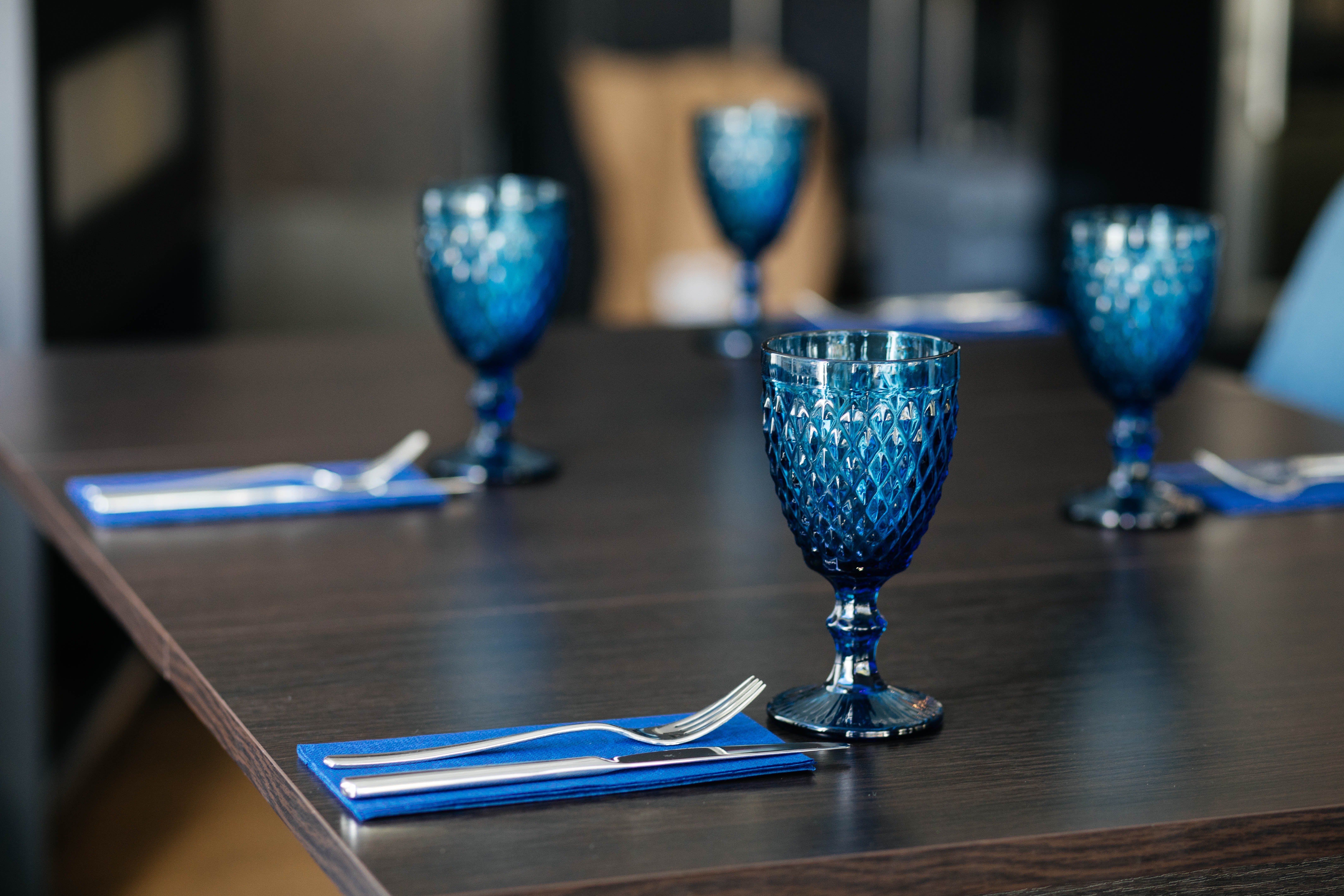 Blue goblets on the table