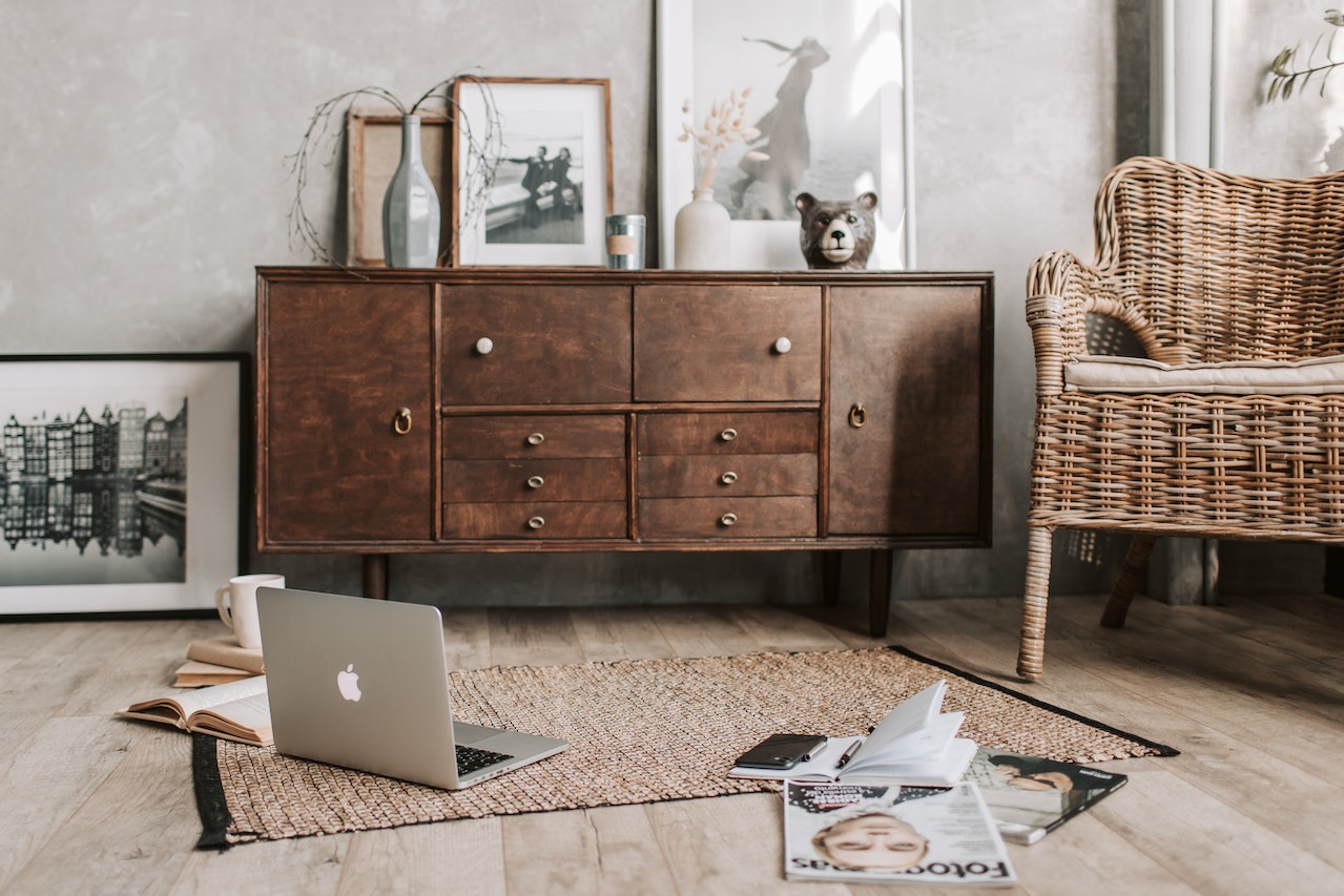 a number of different natural materials in a living room